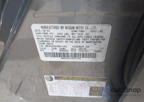 2007 Infiniti M35 z USA, uszkodzony, nr VIN JNKAY01E47M313352